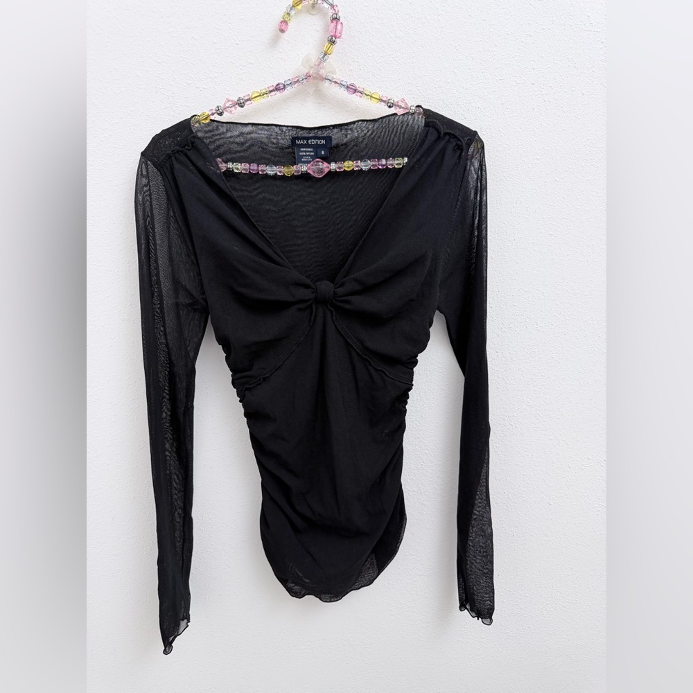Sheer Mesh Top, Max Edition, size 0, black, v neck, vintage